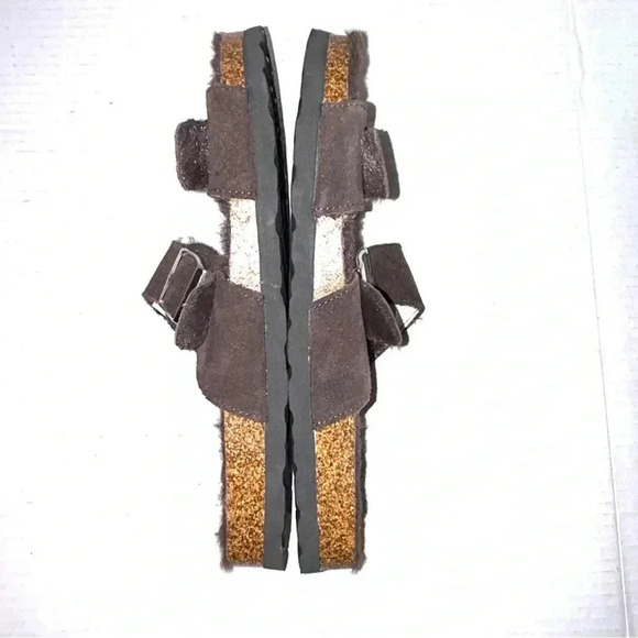Royal Class Shoes Sz 10 Suede Leather Faux Fur Footbed Sandals Adjustable Brown - Picture 8 of 10